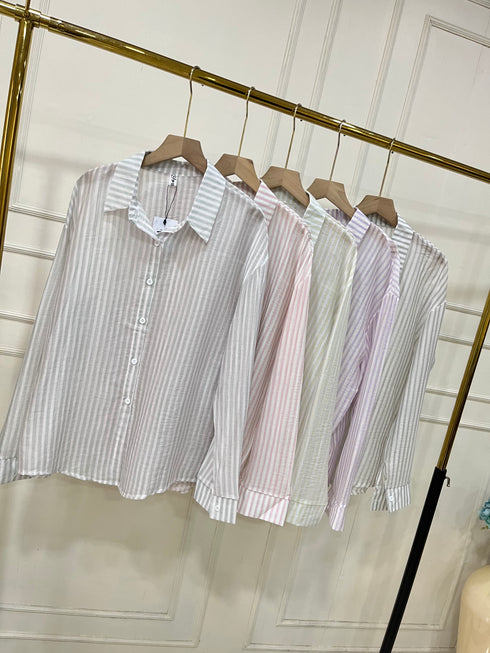 Women Stripes Summer See Through Shirts